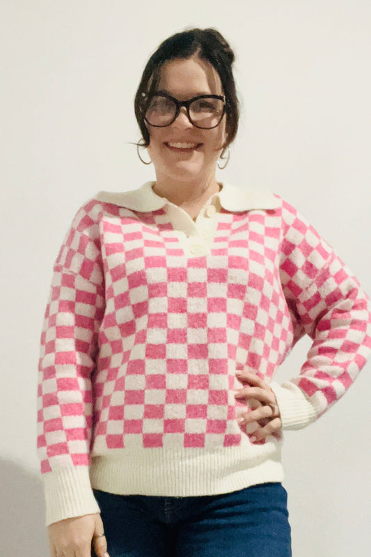 Lauren Checkered Button Sweater
