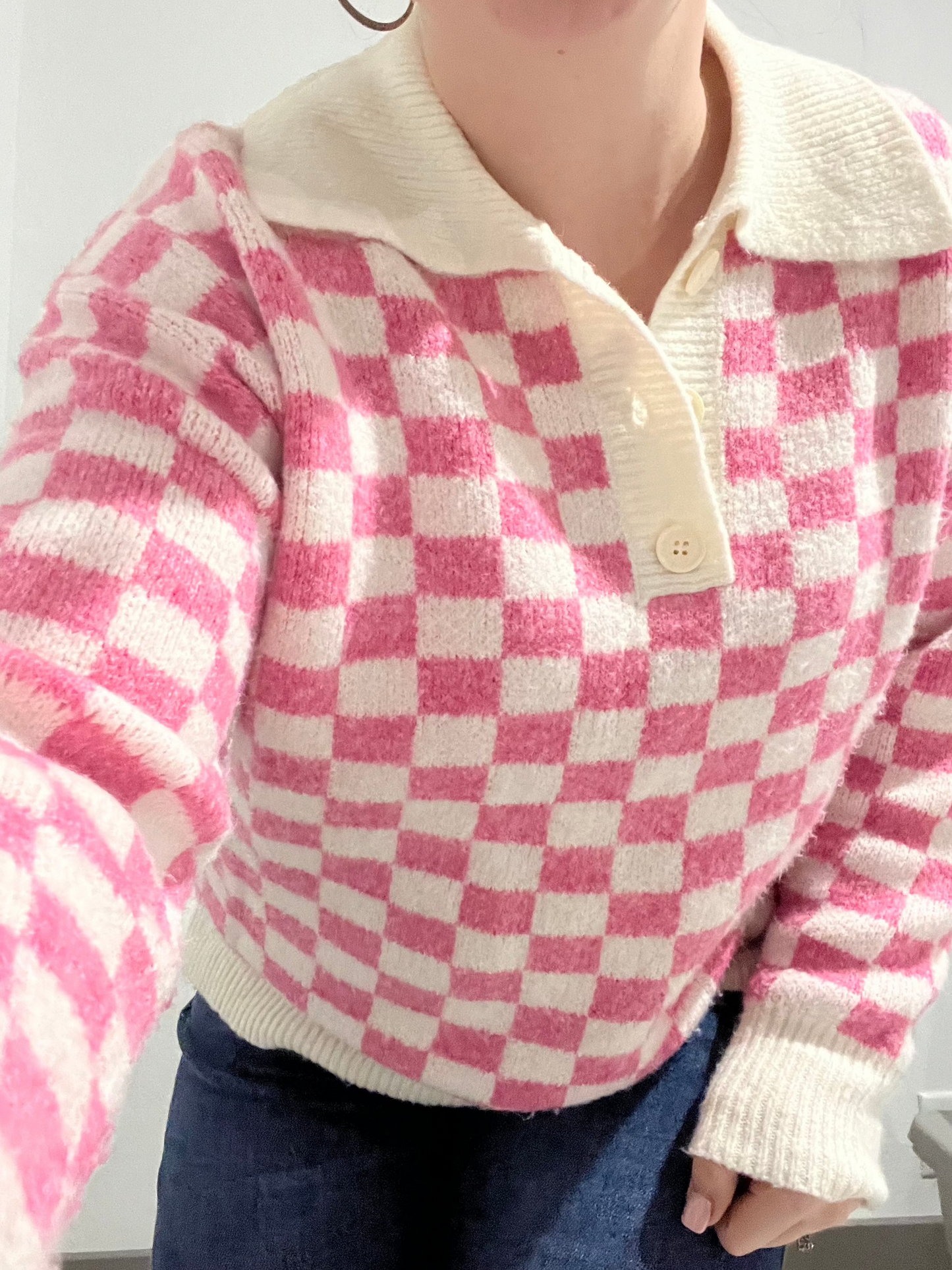 Lauren Checkered Button Sweater