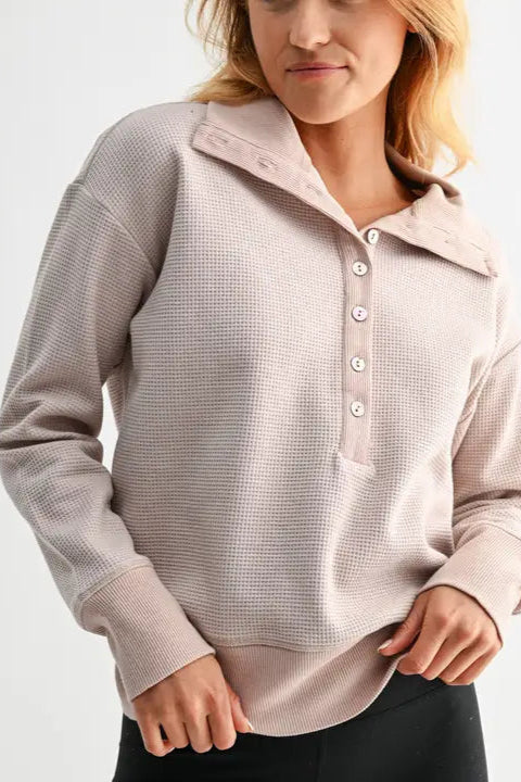 Jesse Waffle Knit Half-Button Pullover