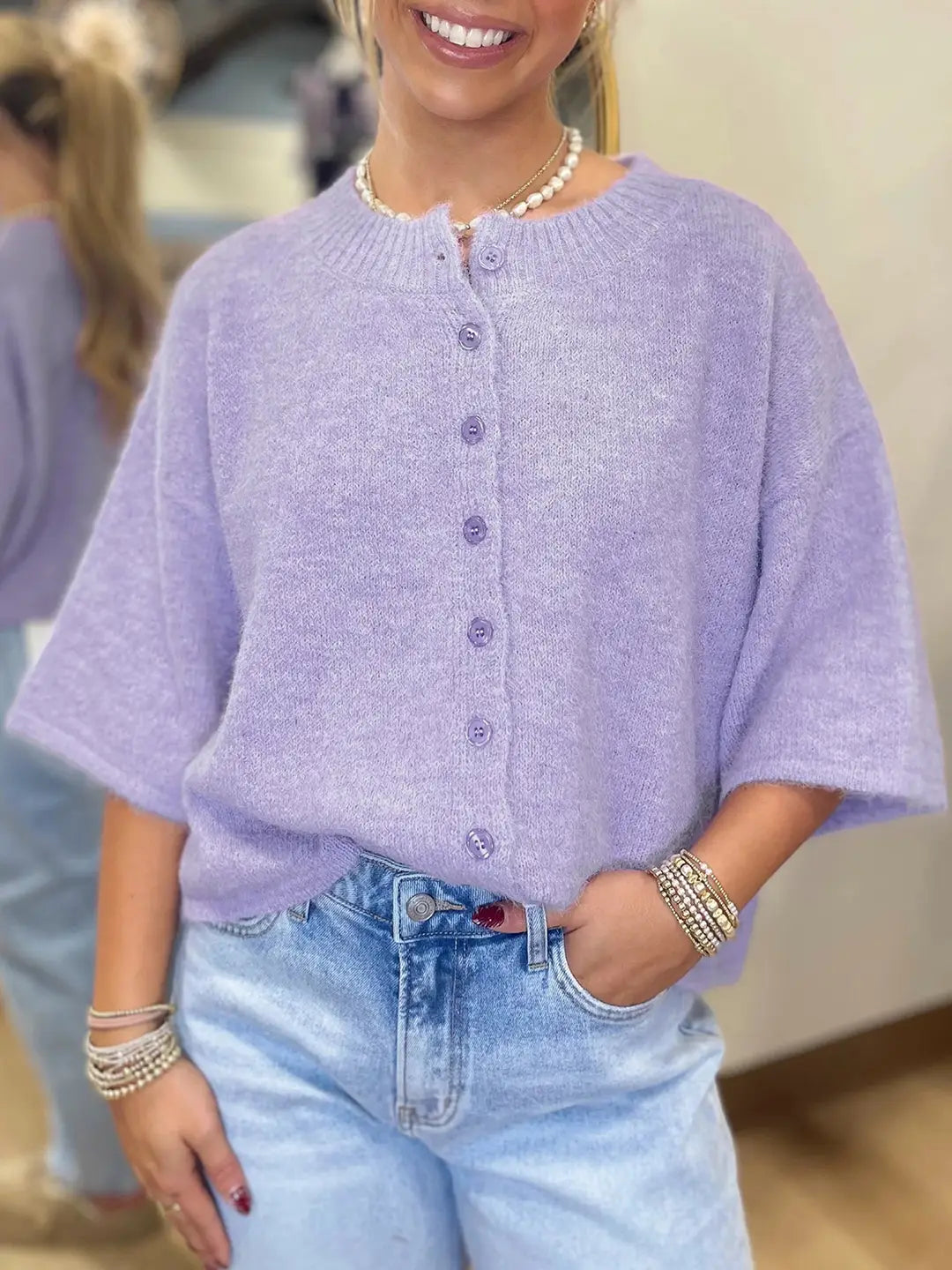 Lena Boxy 3/4 Sleeve Knit Cardigan