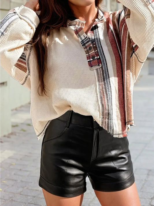 Maddy Waffle Patchwork Long Sleeve