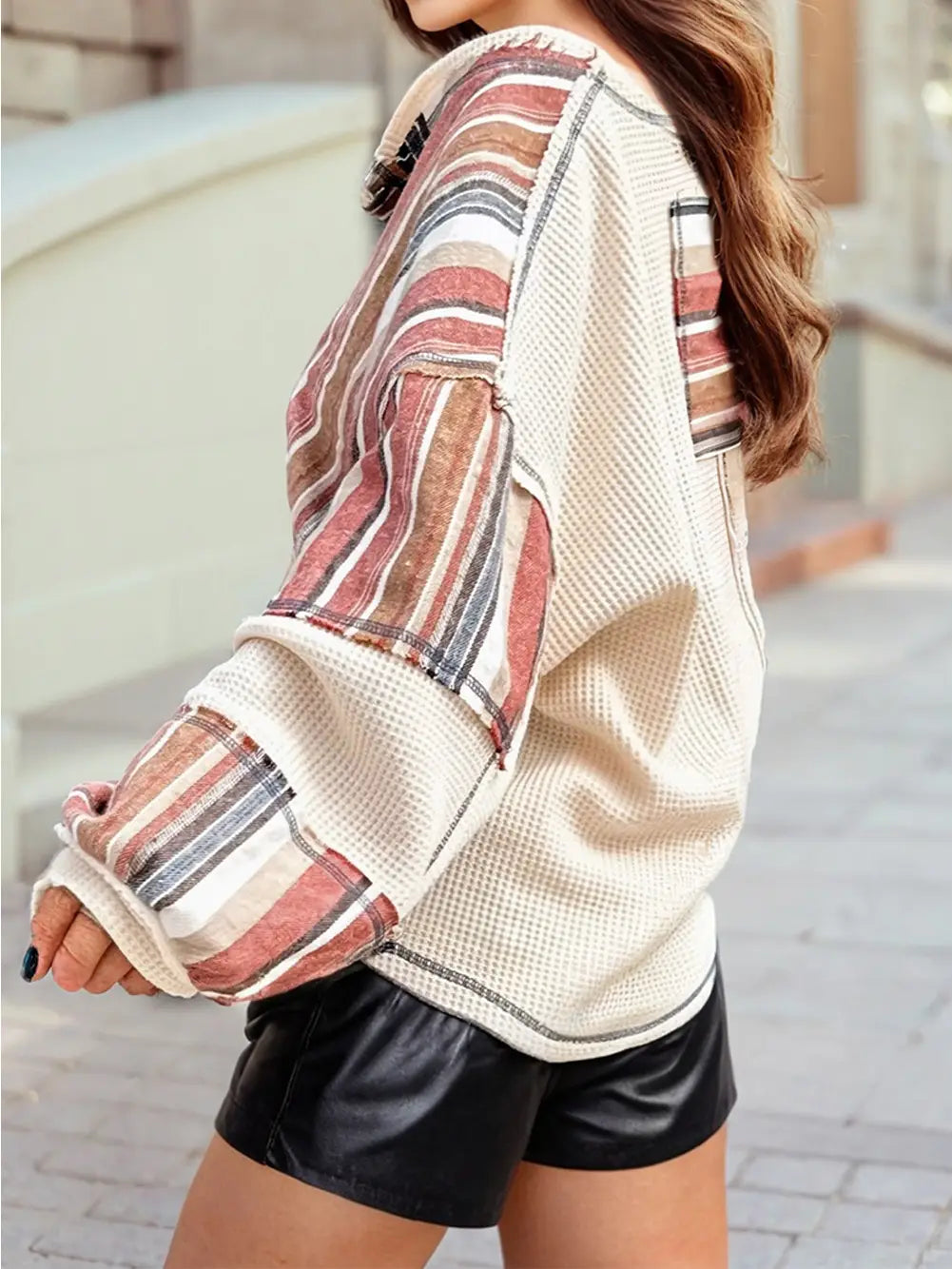 Maddy Waffle Patchwork Long Sleeve