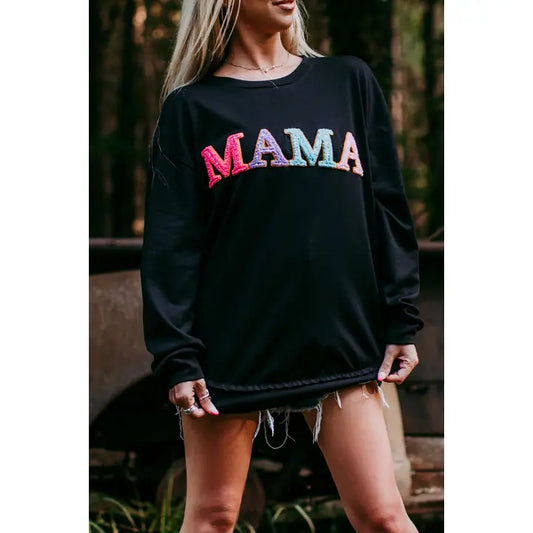 Mama Chenille Sequins Embroidery Sweatshirt