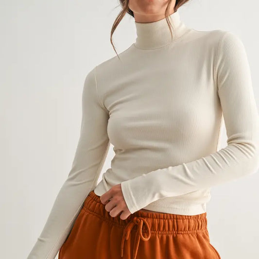 Micro Ribbed Long Sleeve Turtle Neck