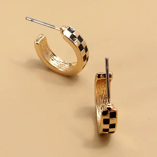 Mini Checkered Huggie Hoops