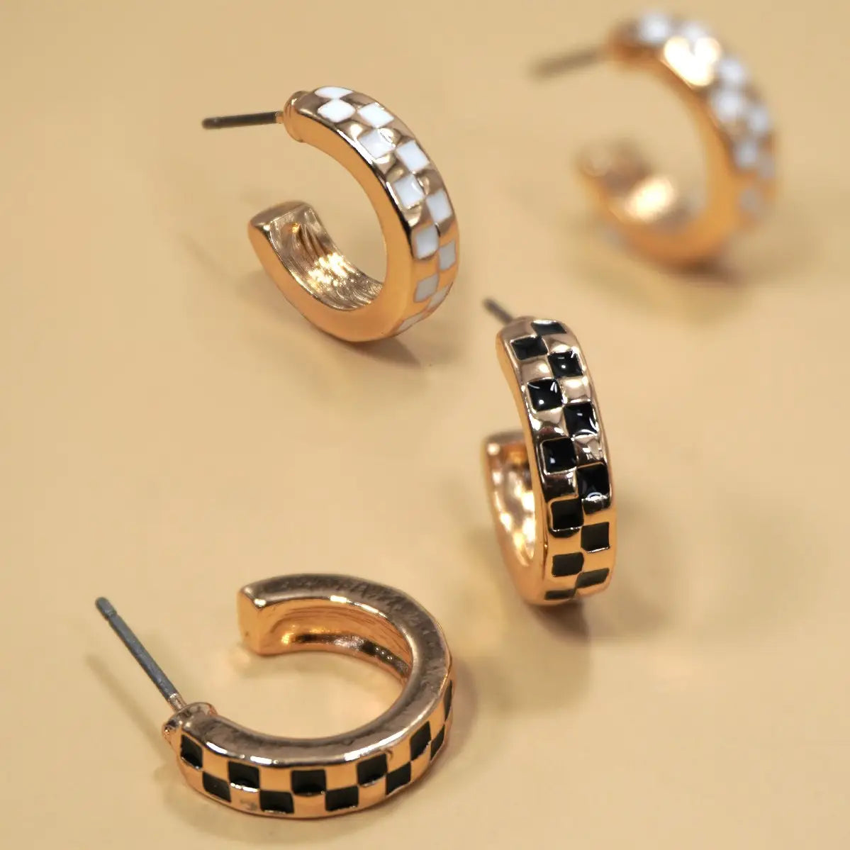 Mini Checkered Huggie Hoops
