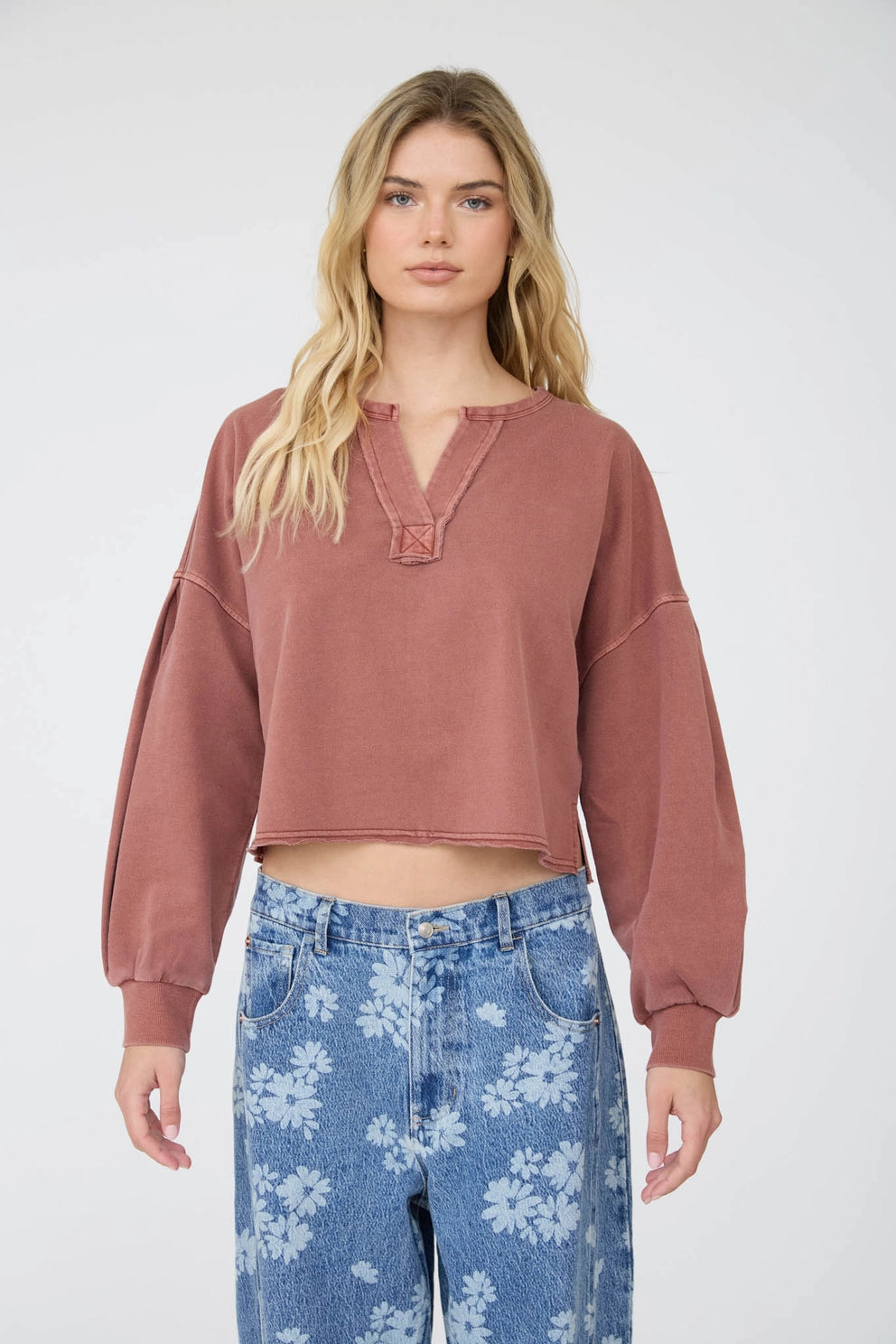 Boxy Long Sleeve Knit Crop Top