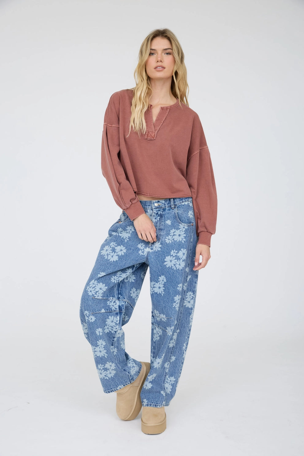 Boxy Long Sleeve Knit Crop Top