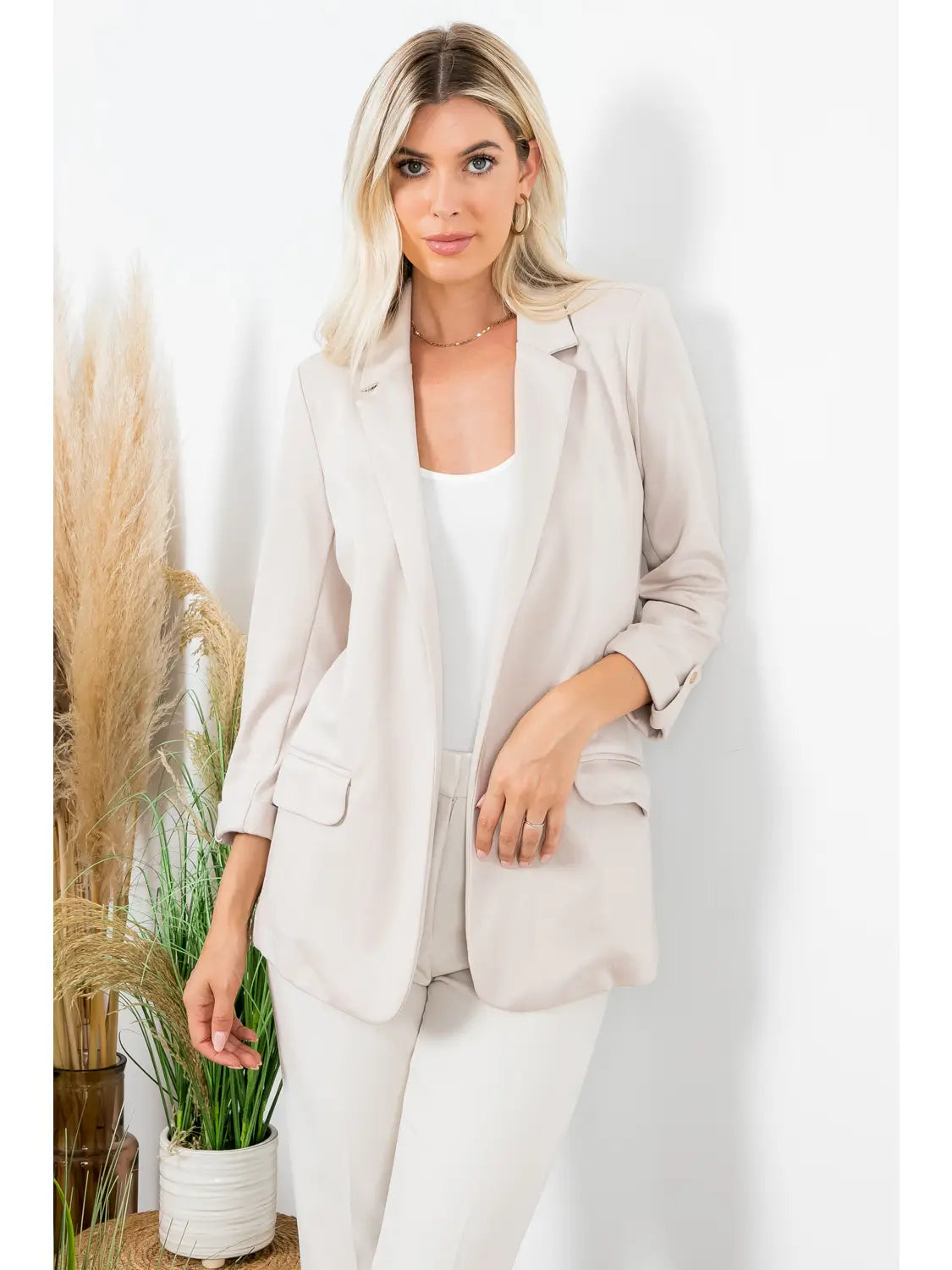 Ponte Blazer w/ Roll Up Sleeve & Pocket