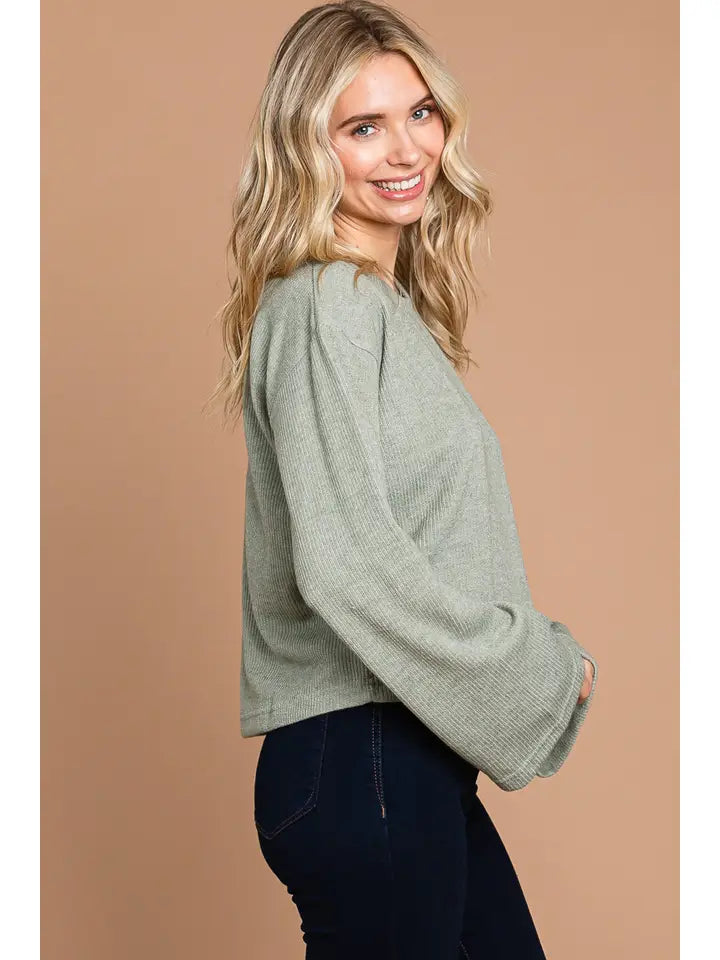 Bell Sleeve Ribbed Pullover Sweater