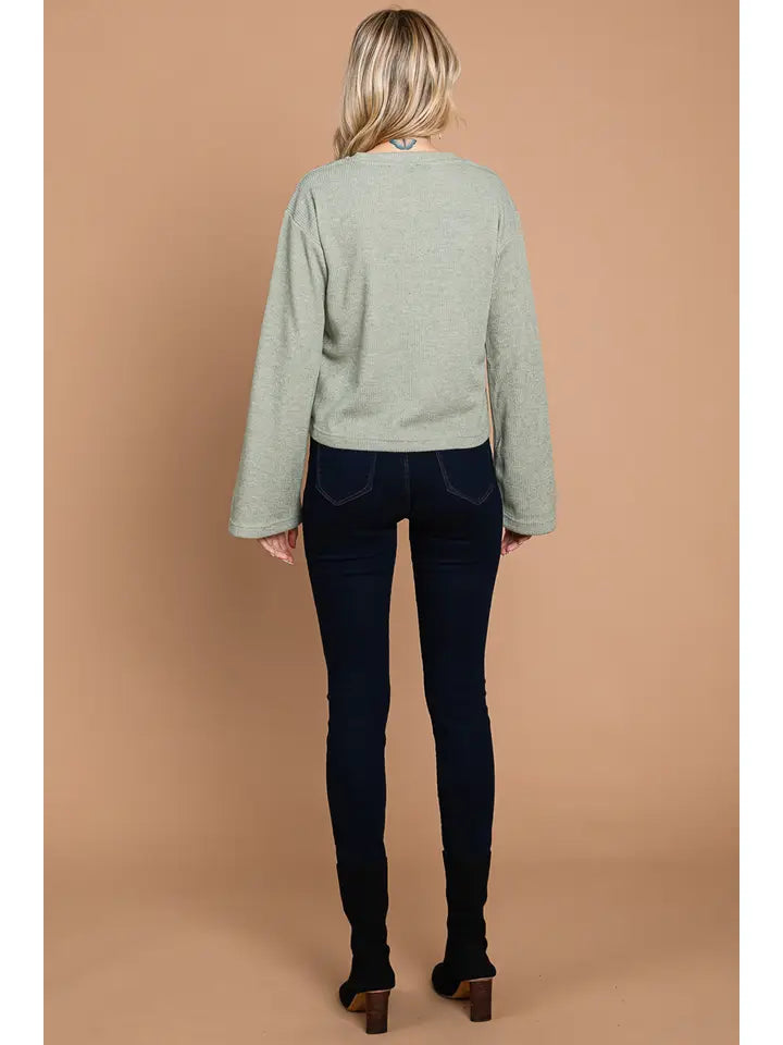 Bell Sleeve Ribbed Pullover Sweater