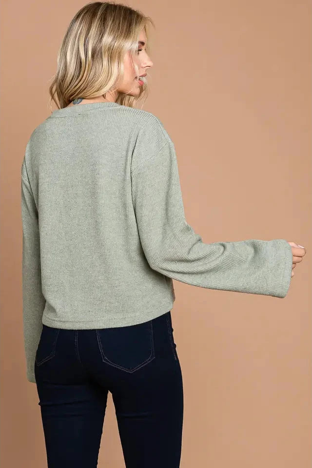 Bell Sleeve Ribbed Pullover Sweater