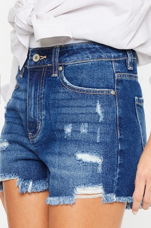 Kancan High Rise Dark Stone Wash Jean Shorts