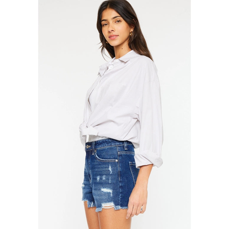 Kancan High Rise Dark Stone Wash Jean Shorts