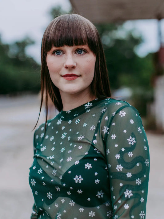 Sparkle Foil Snowflake Mesh Top