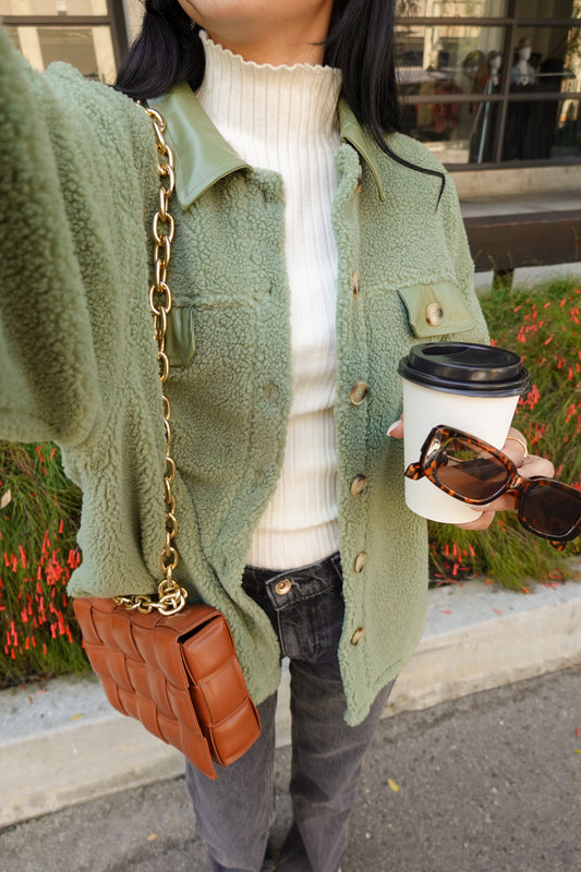Teddy Shacket with Leather Contrast