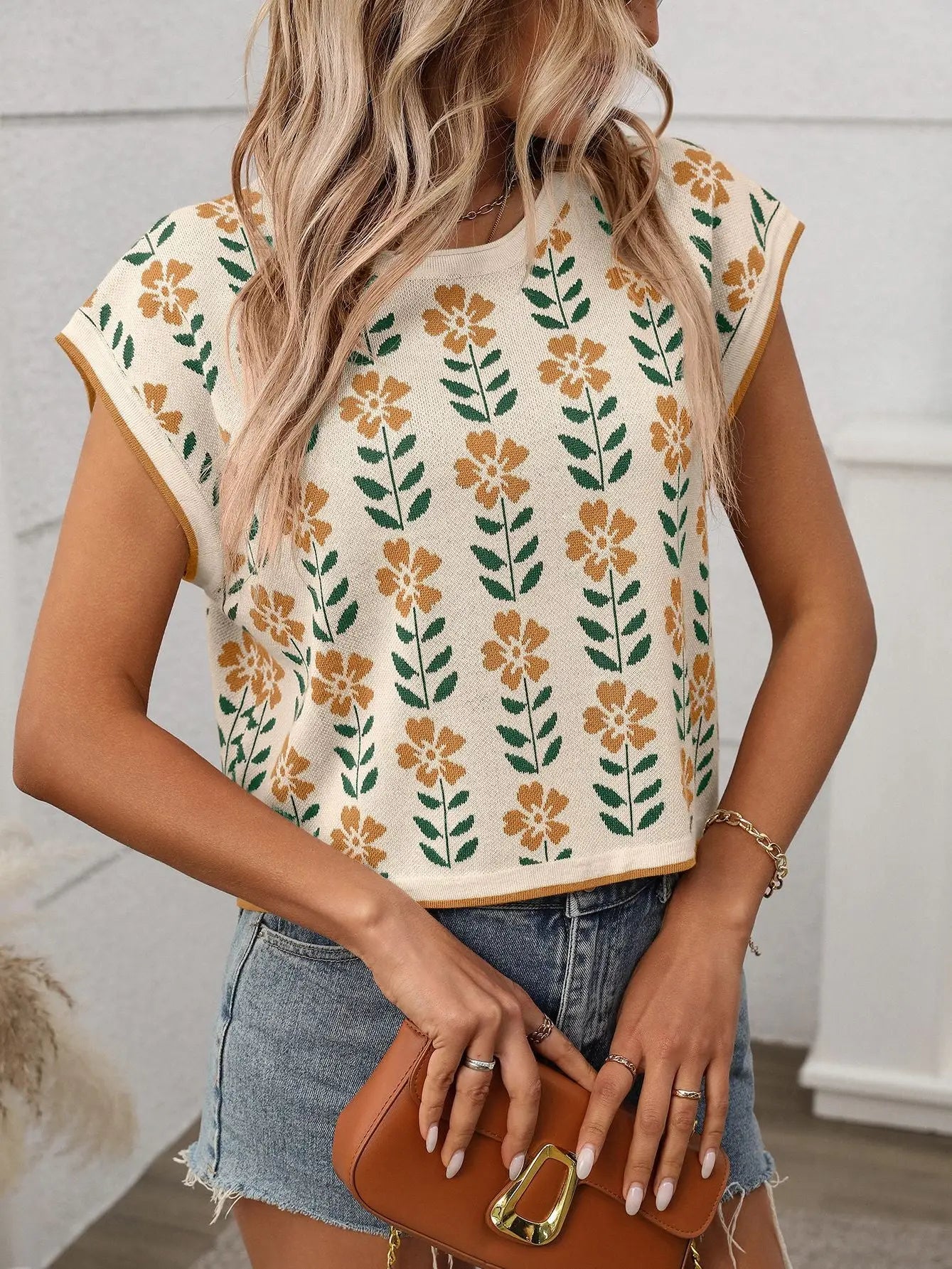 Vintage Floral Cap Sleeve Top