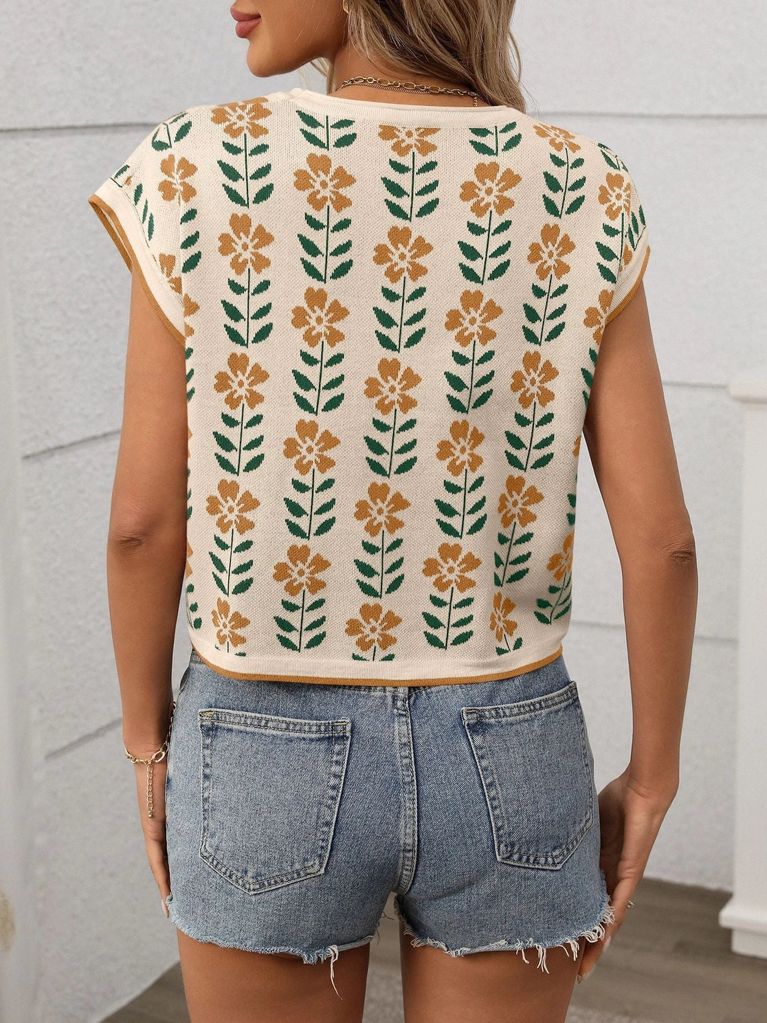 Vintage Floral Cap Sleeve Top