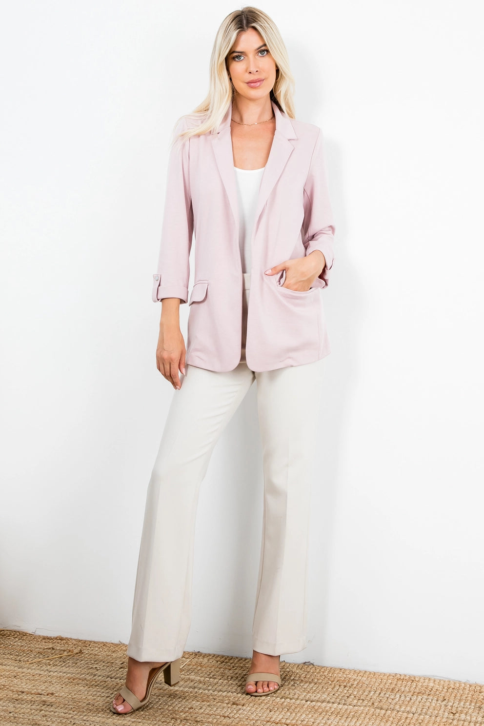 Ponte Blazer w/ Roll Up Sleeve & Pocket